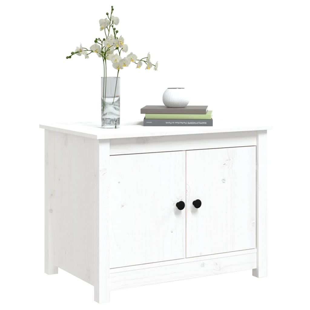 Tavolino da Salotto Bianco 71x49x55cm in Legno Massello di Pino