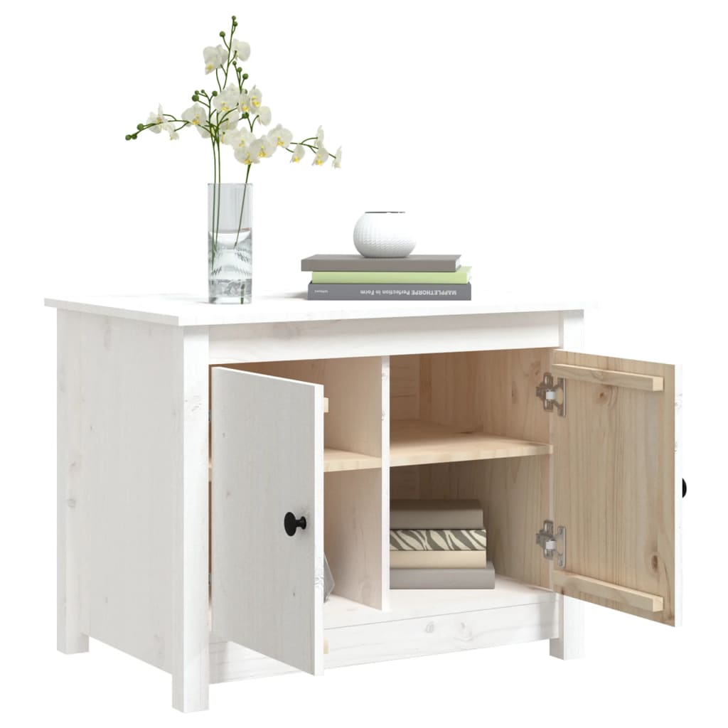 Tavolino da Salotto Bianco 71x49x55cm in Legno Massello di Pino 820927