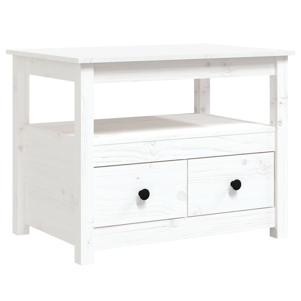 Tavolino da Salotto Bianco 71x49x55cm in Legno Massello di Pino 820937