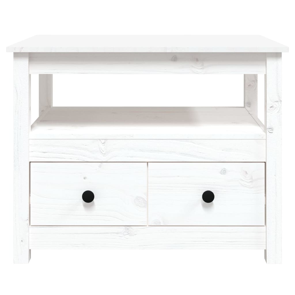 Tavolino da Salotto Bianco 71x49x55cm in Legno Massello di Pino 820937