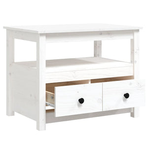 Tavolino da Salotto Bianco 71x49x55cm in Legno Massello di Pino 820937