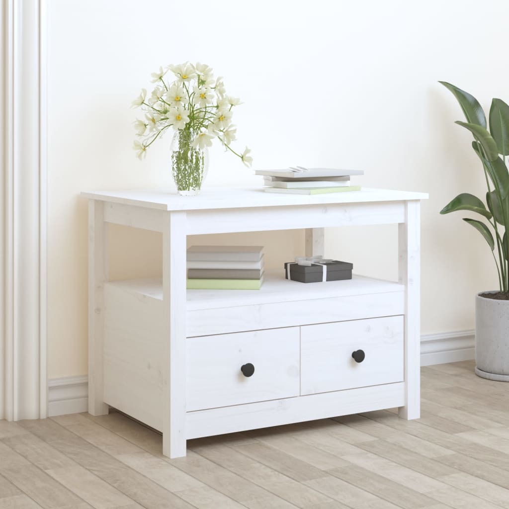 Tavolino da Salotto Bianco 71x49x55cm in Legno Massello di Pino cod mxl 29757