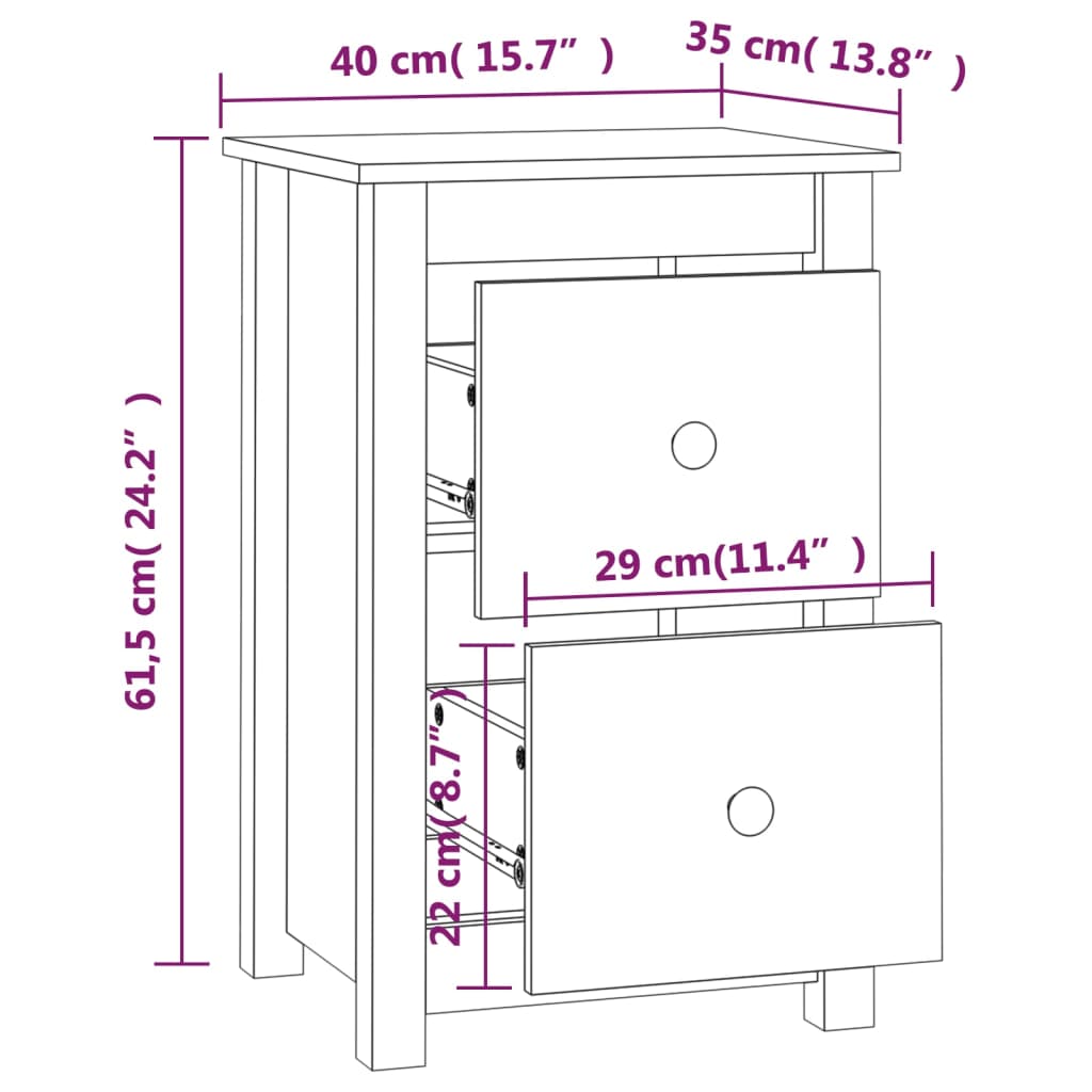 Comodino Grigia 40x35x61,5 cm in Legno Massello di Pino 820950