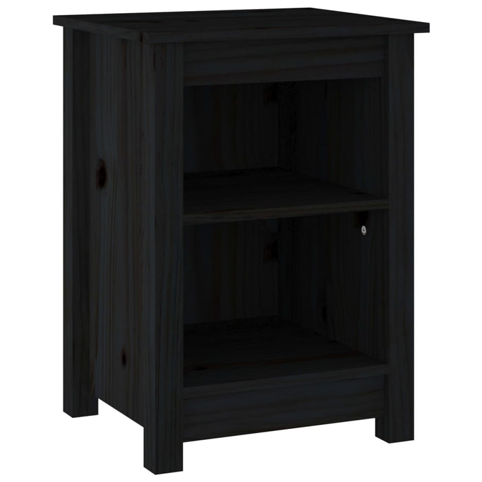 Comodino Nero 40x35x55 cm in Legno Massello di Pino 820964