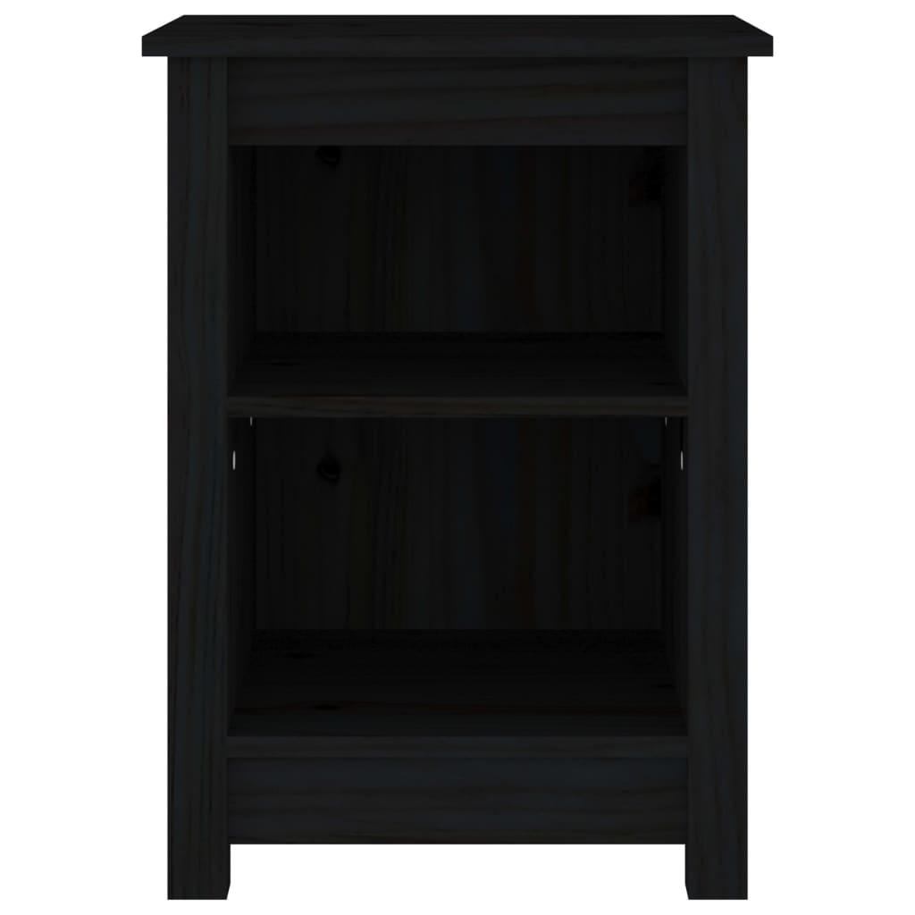 Comodino Nero 40x35x55 cm in Legno Massello di Pino 820964