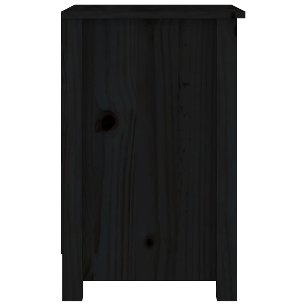 Comodino Nero 40x35x55 cm in Legno Massello di Pino 820964