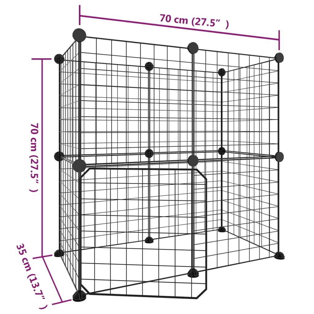 Gabbia per Animali 12 Pannelli con Porta Nero 35x35 cm Acciaio 3114033