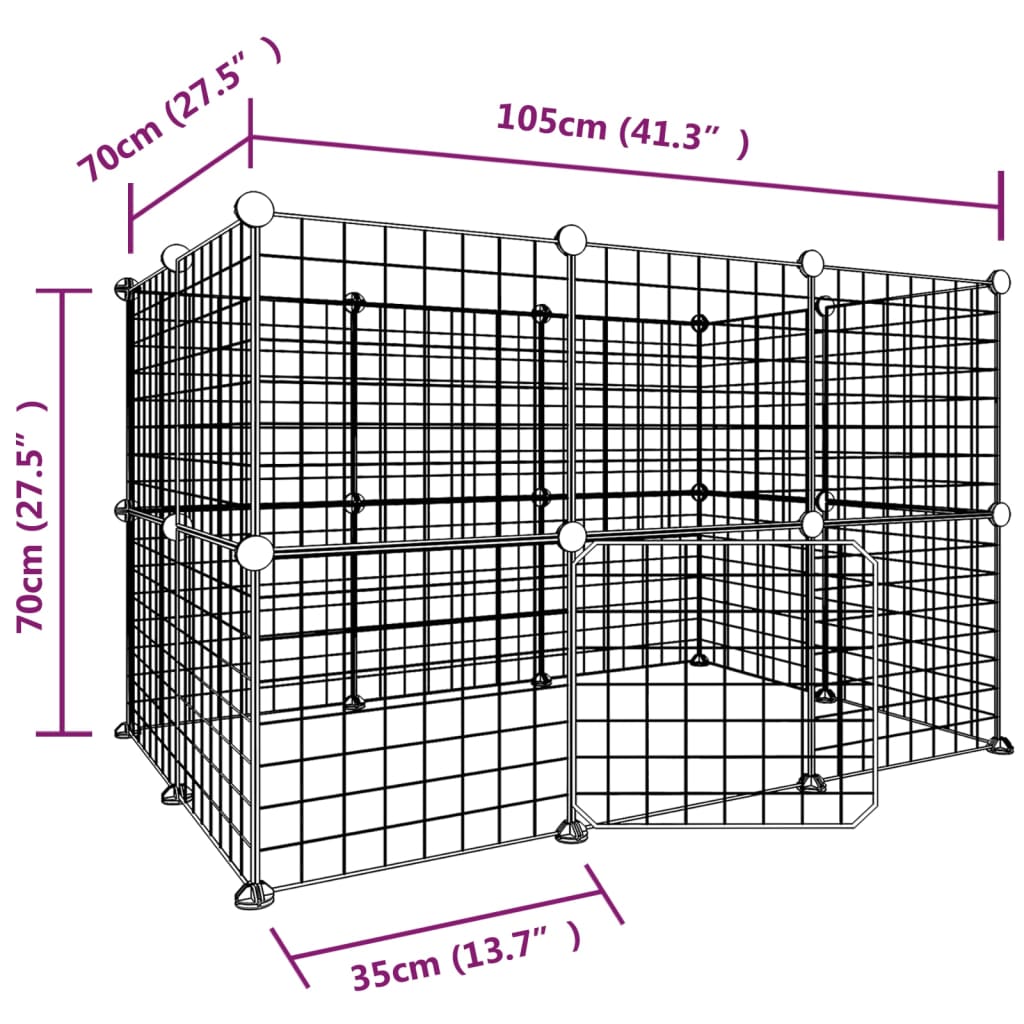 Gabbia per Animali 20 Pannelli con Porta Nera 35x35 cm Acciaio cod mxl 53836