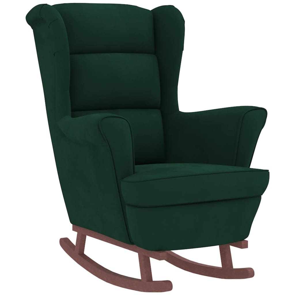 Poltrona Dondolo Gambe Legno e Poggiapiedi Verde Scuro Velluto 3121232