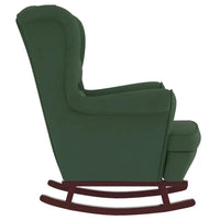 Poltrona Dondolo Gambe Legno e Poggiapiedi Verde Scuro Velluto 3121232