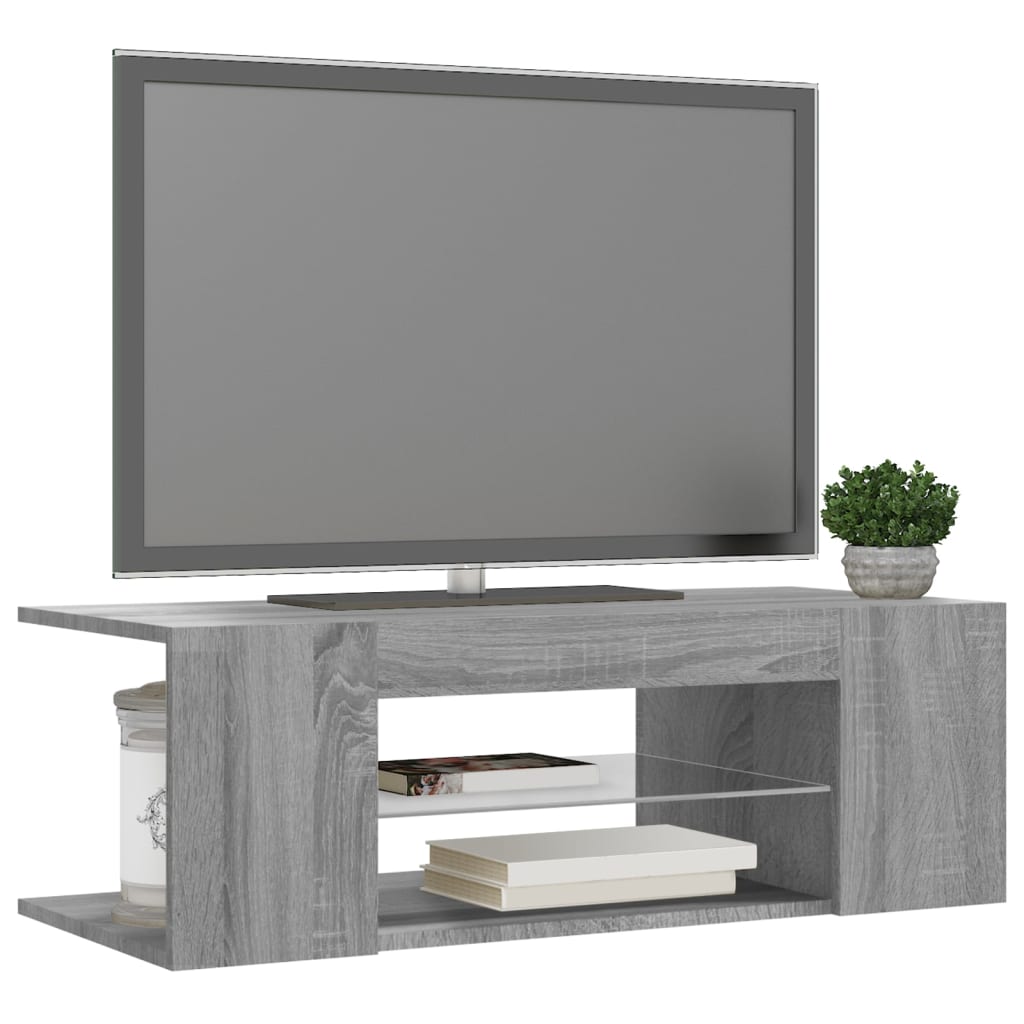 Mobile Porta TV con Luci LED Grigio Sonoma 90x39x30 cm