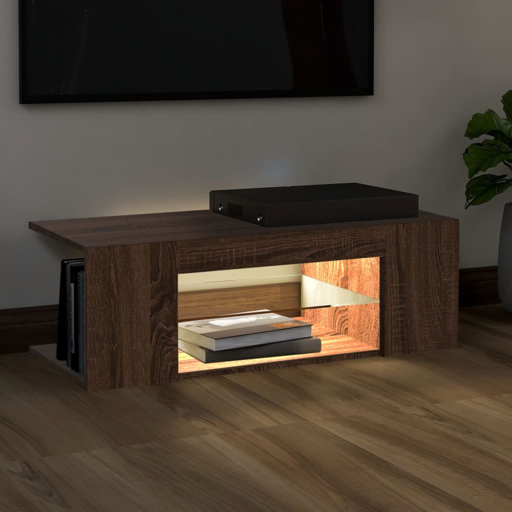 Mobile Porta TV con Luci LED Rovere Marrone 90x39x30 cm