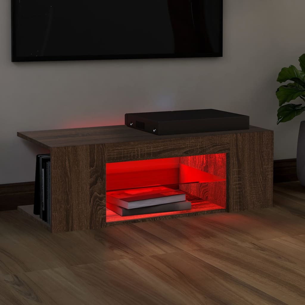 Mobile Porta TV con Luci LED Rovere Marrone 90x39x30 cm