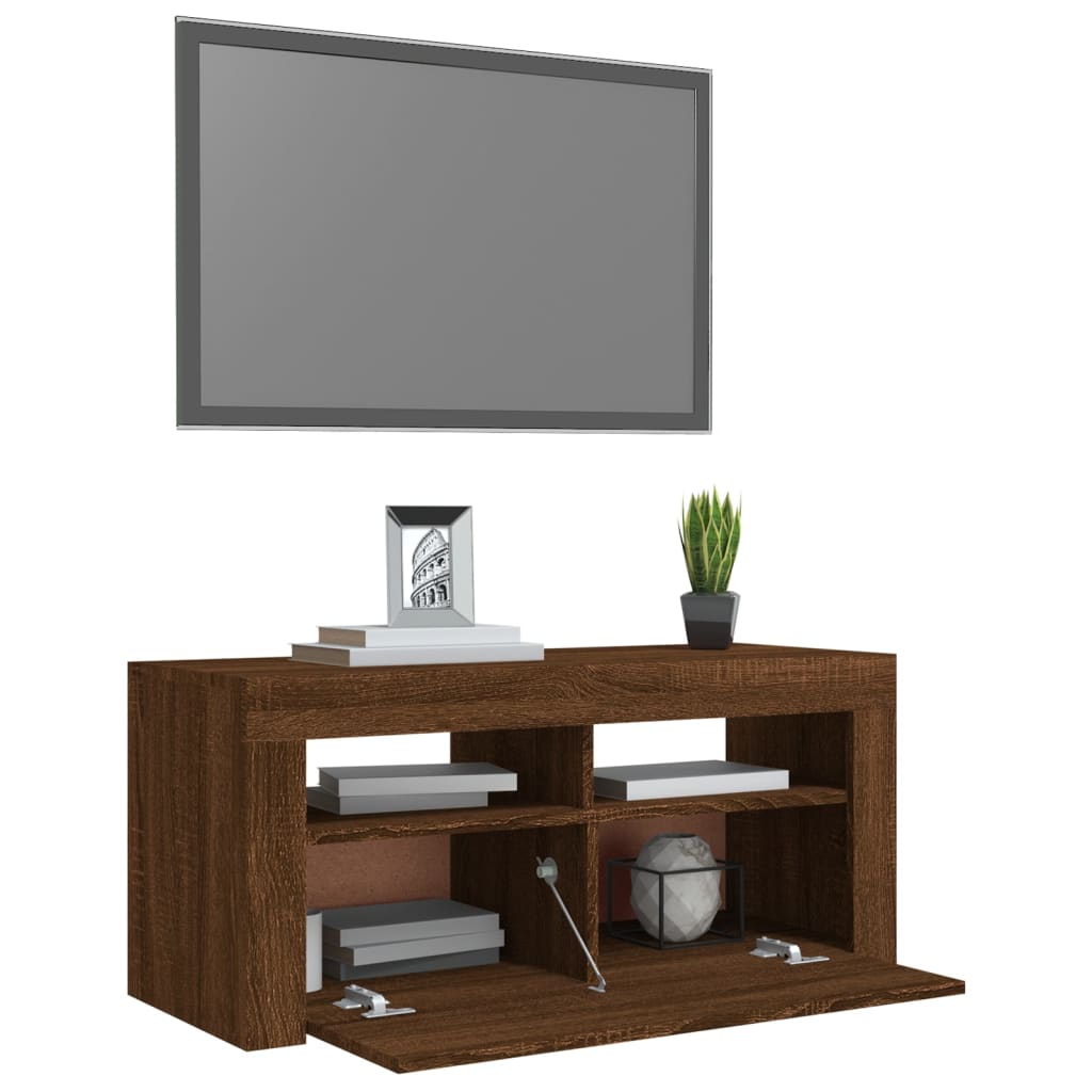 Mobile Porta TV con Luci LED Rovere Marrone 90x35x40 cm 822723