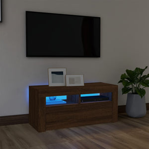 Mobile Porta TV con Luci LED Rovere Marrone 90x35x40 cm 822723