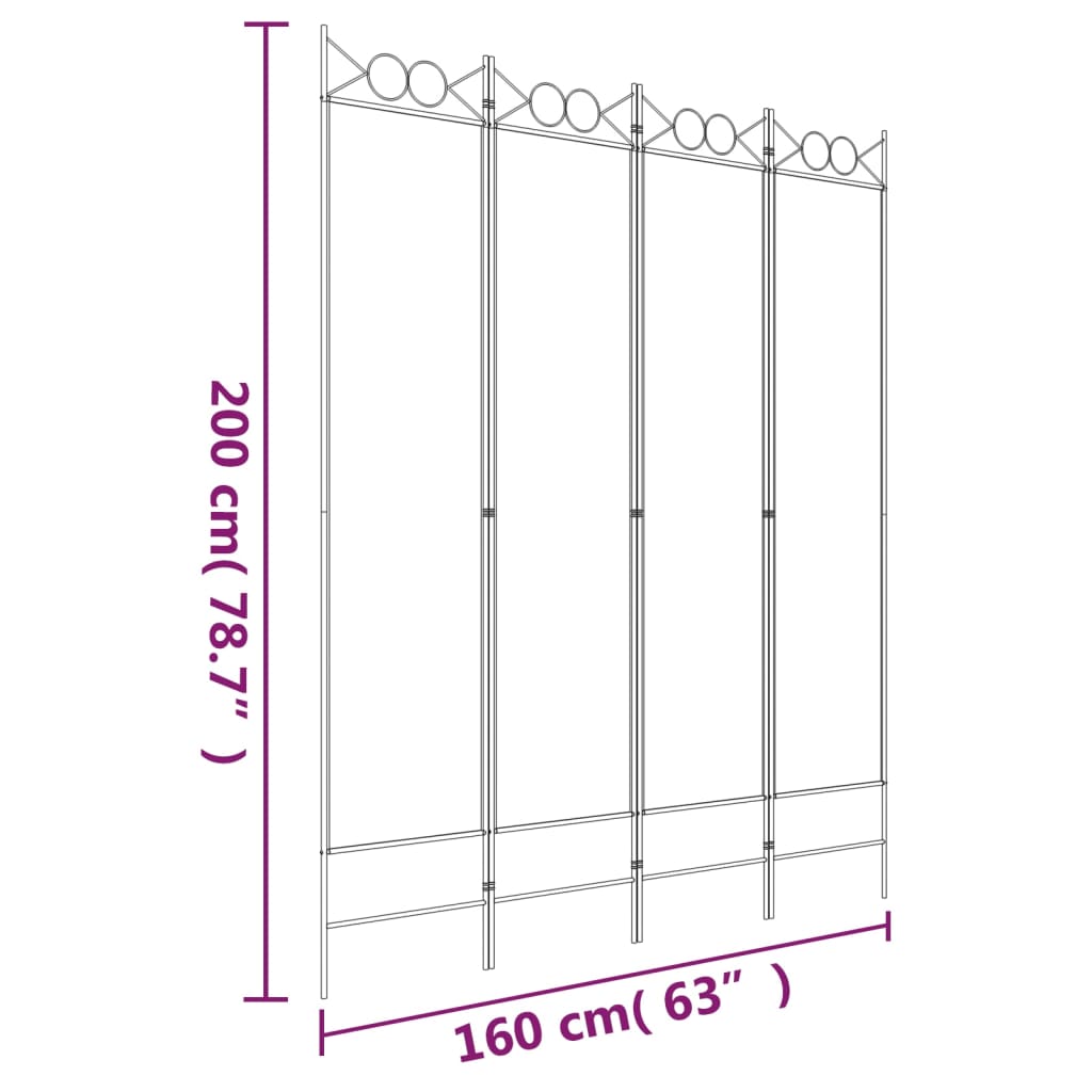 Divisorio a 4 Pannelli Bianco 160x200 cm Tessuto 350150