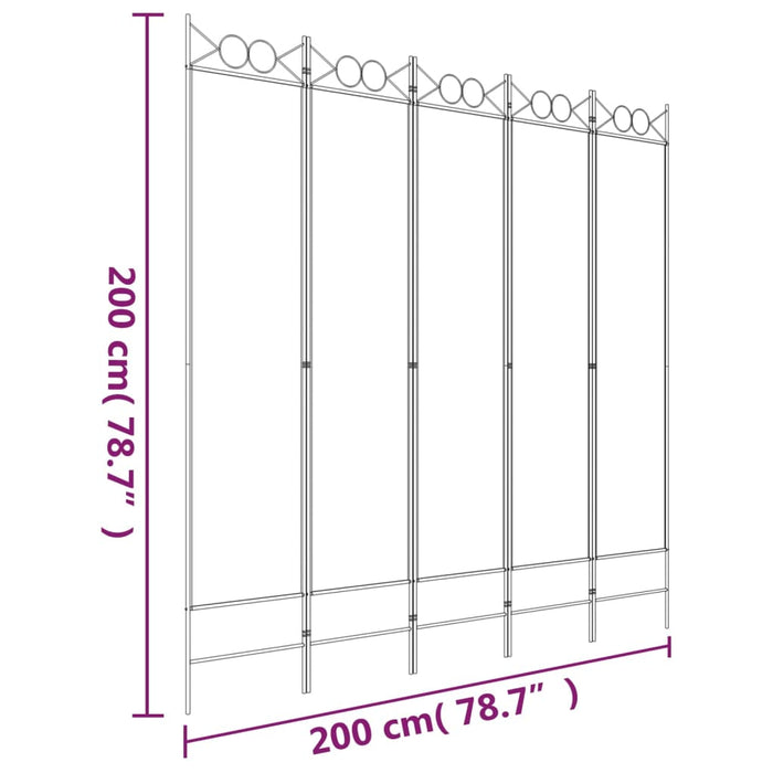 Divisorio a 5 Pannelli Bianco 200x200 cm Tessuto 350154