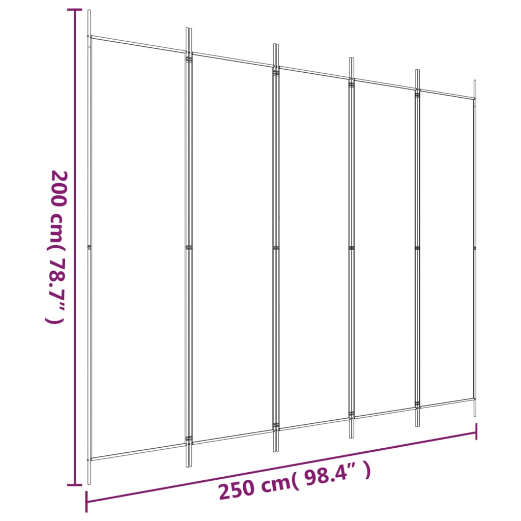 Divisorio a 5 Pannelli Antracite 250x200 cm Tessuto 350188