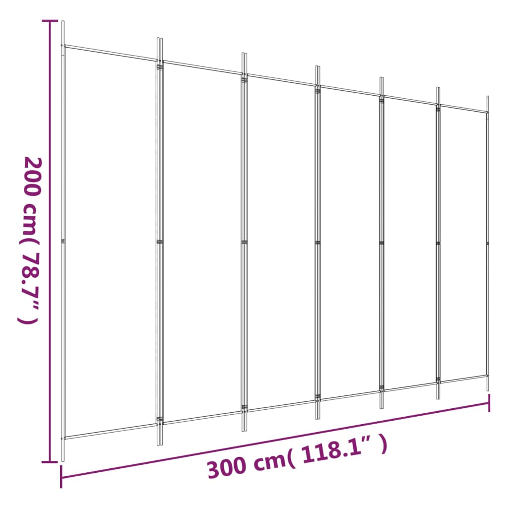 Divisorio a 6 Pannelli Bianco 300x200 cm Tessuto 350190