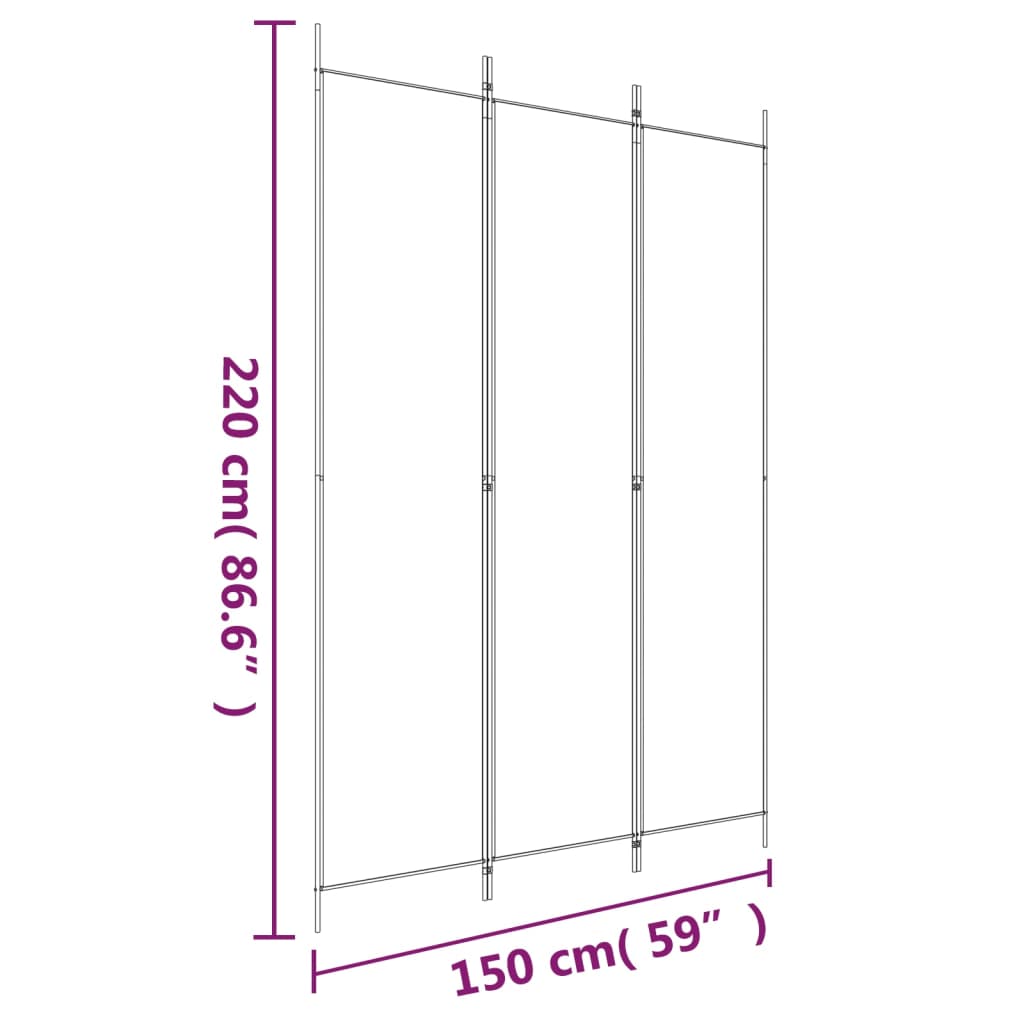 Divisorio a 3 Pannelli Nero 150x220 cm in Tessuto 350197