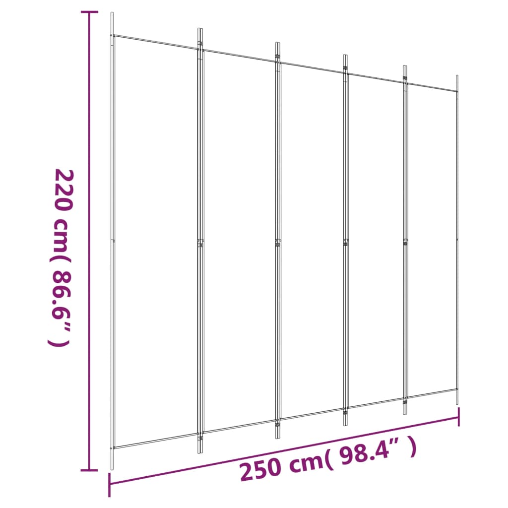 Divisorio a 5 Pannelli Bianco 250x220 cm Tessuto 350202