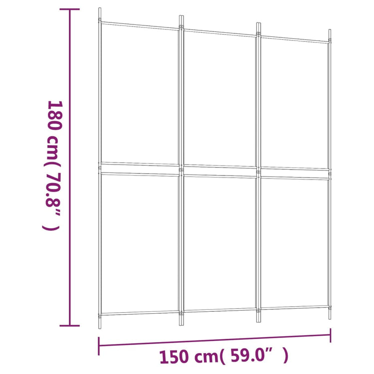 Divisorio a 3 Pannelli bianco 150x180 cm in Tessuto 350210