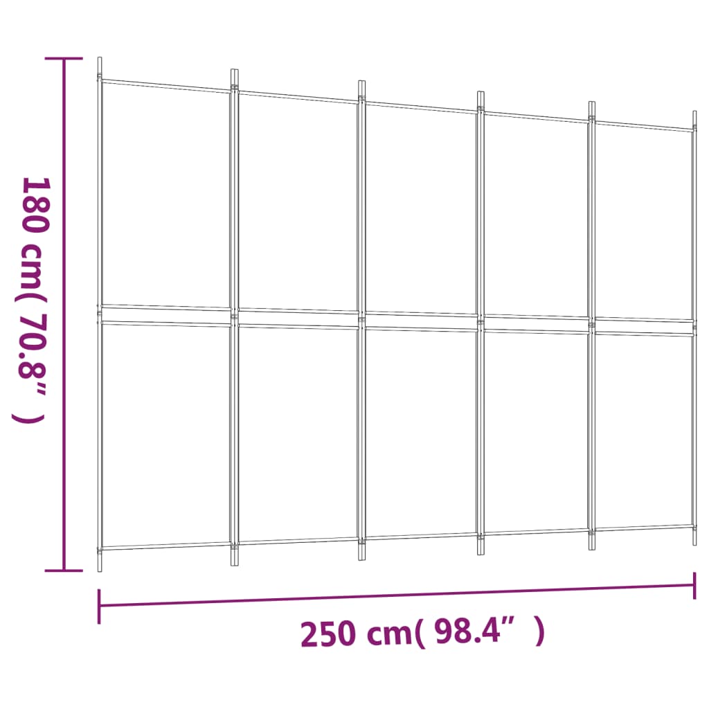 Divisorio a 5 Pannelli Bianco 250x180 cm Tessuto 350218