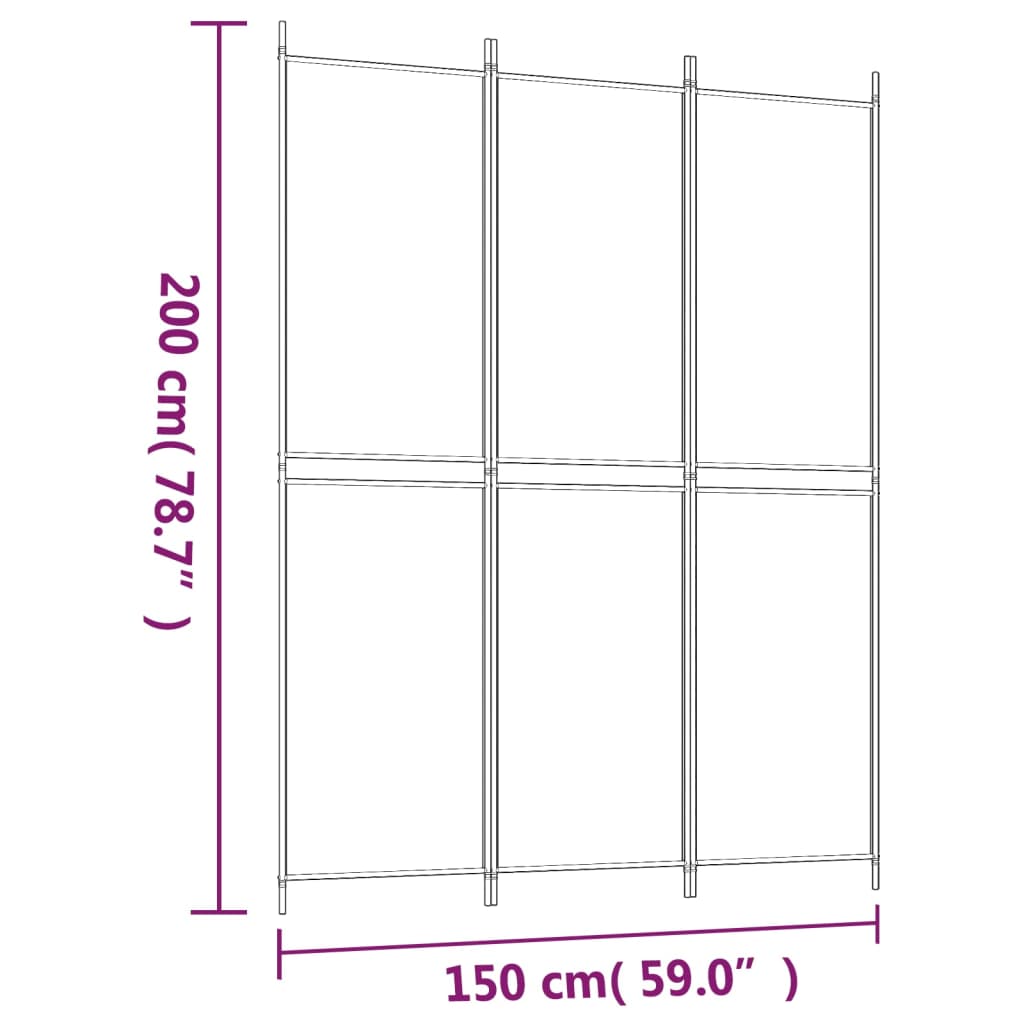 Divisorio a 3 Pannelli bianco 150x200 cm in Tessuto 350226