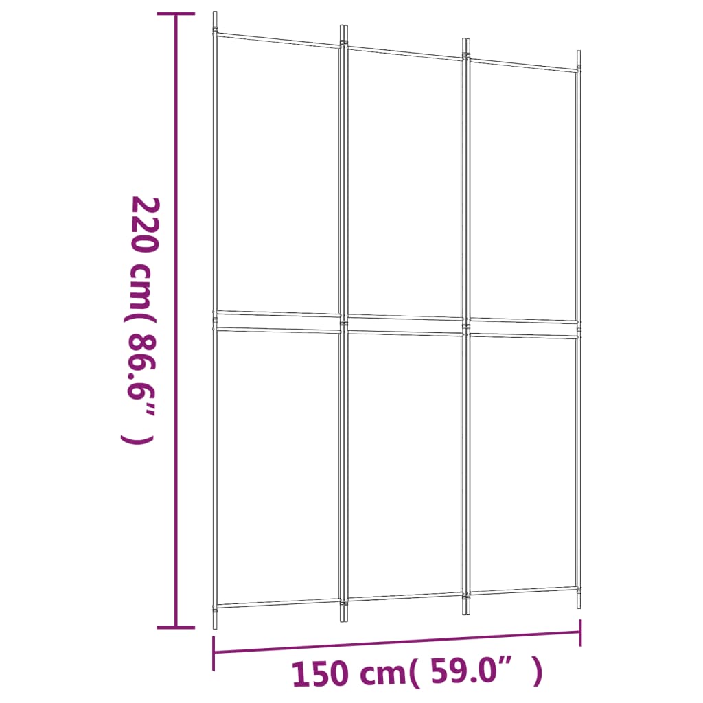 Divisorio a 3 Pannelli Antracite 150x220 cm in Tessuto 350244