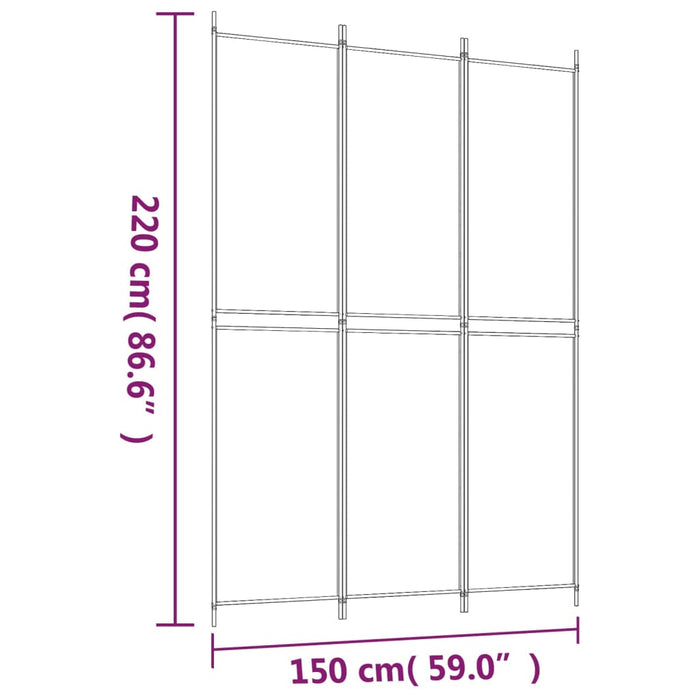 Divisorio a 3 Pannelli Nero 150x220 cm in Tessuto 350245