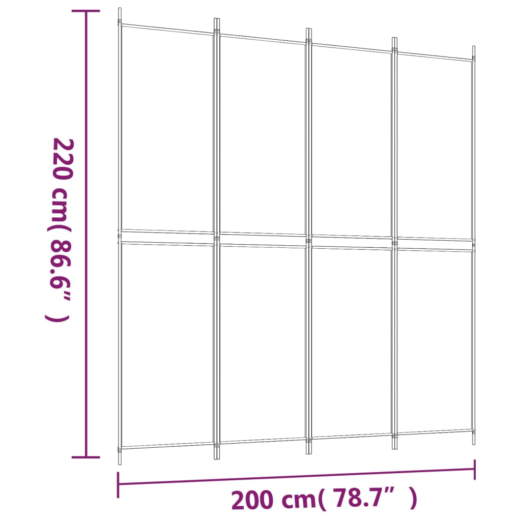 Divisorio a 4 Pannelli Nero 200x220 cm in Tessuto 350249