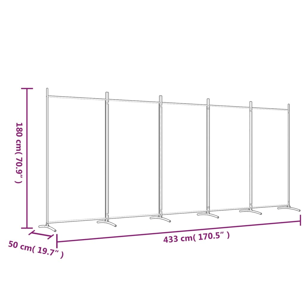 Divisorio a 5 Pannelli Bianco 433x180 cm Tessuto 350266