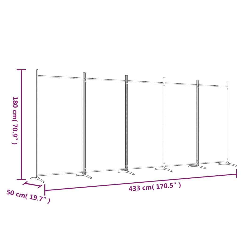 Divisorio a 5 Pannelli Antracite 433x180 cm Tessuto 350268