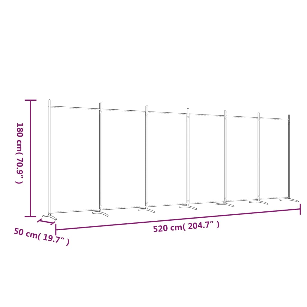 Divisorio a 6 Pannelli Bianco 520x180 cm Tessuto 350270