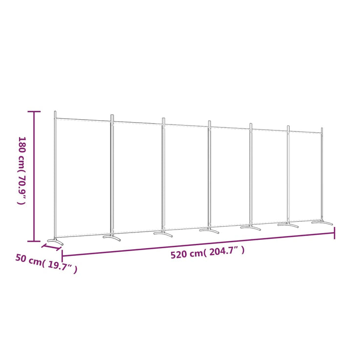 Divisorio a 6 Pannelli Bianco 520x180 cm Tessuto 350270