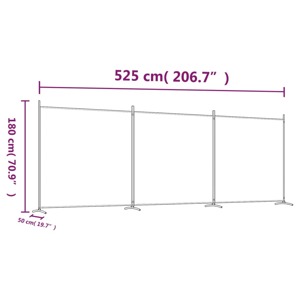 Divisorio a 3 Pannelli bianco 525x180 cm in Tessuto 350278