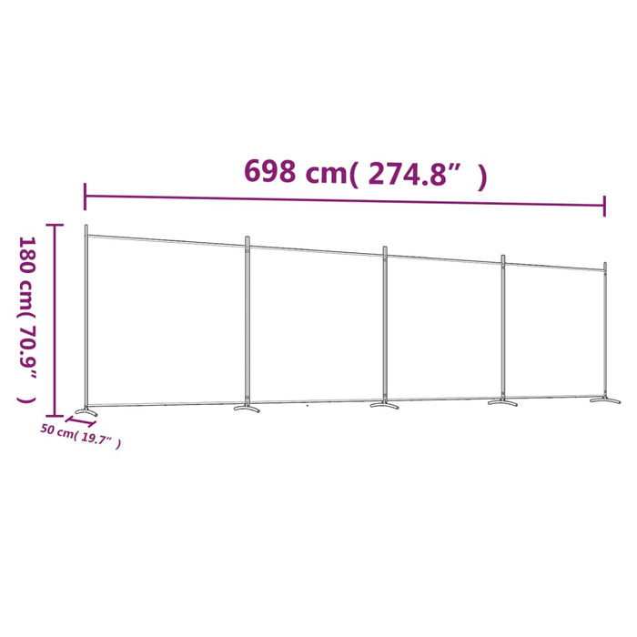 Divisorio a 4 Pannelli Antracite 698x180 cm Tessuto 350284