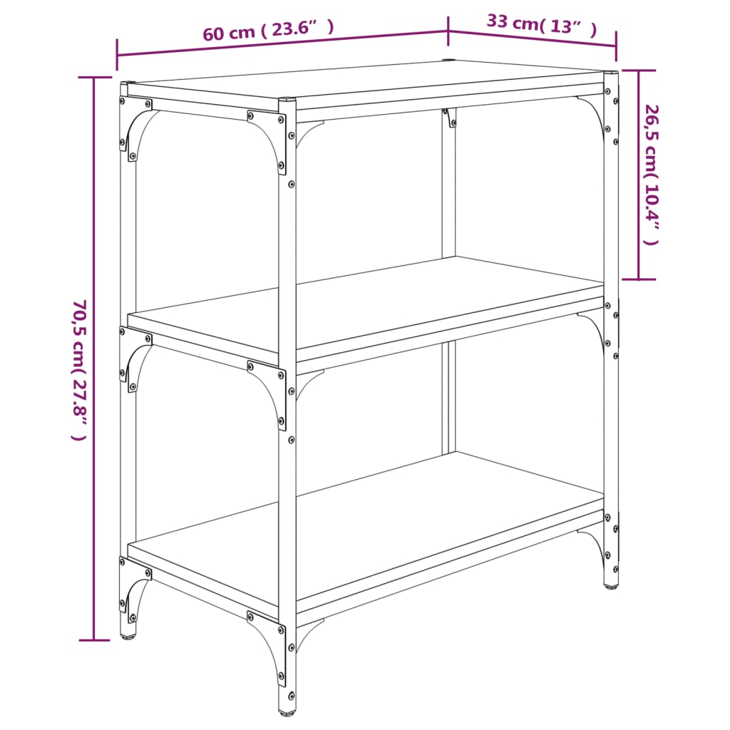 Mobile Porta Libri Nero 60x33x70,5 cm Legno Multistrato Acciaio 819322