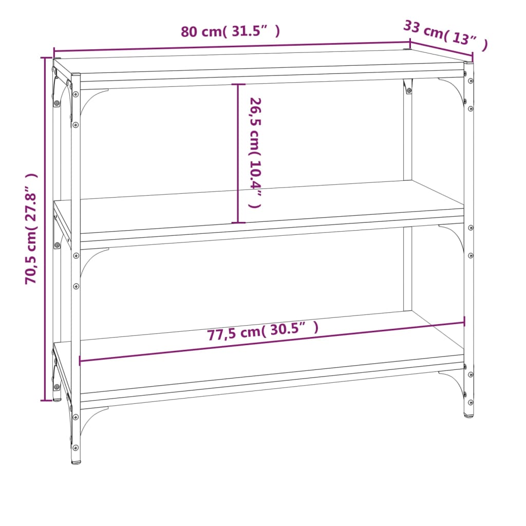 Mobile Porta Libri Nero 80x33x70,5 cm Legno Multistrato Acciaio 819337