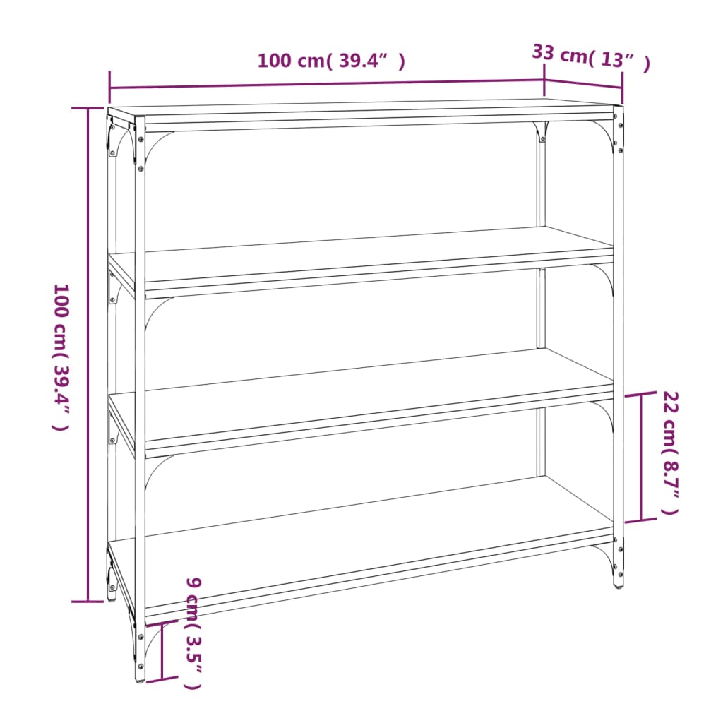 Libreria rovere fumo 100x33x100 cm Legno Multistrato e Acciaio 819359