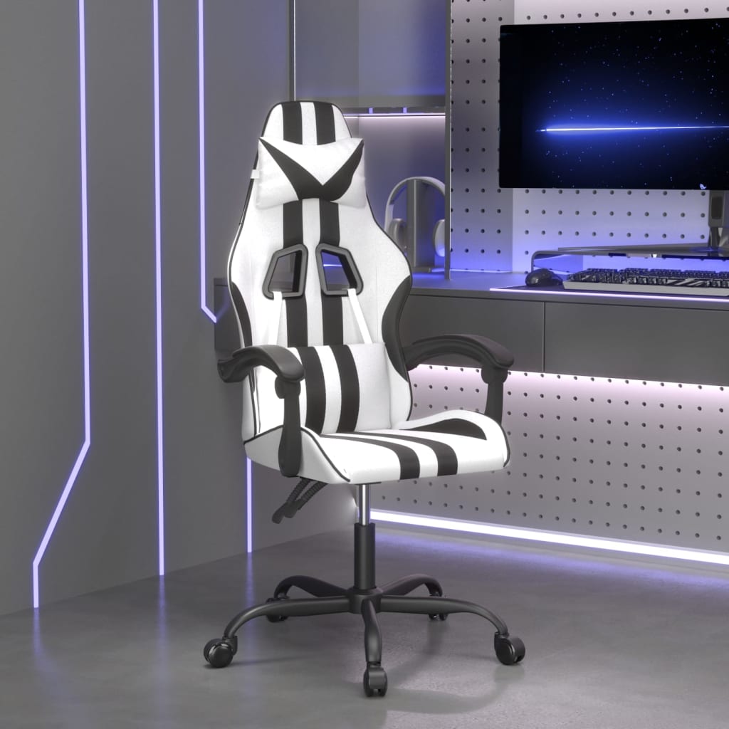 Sedia da Gaming Girevole Bianco e Nero in Similpelle 349529