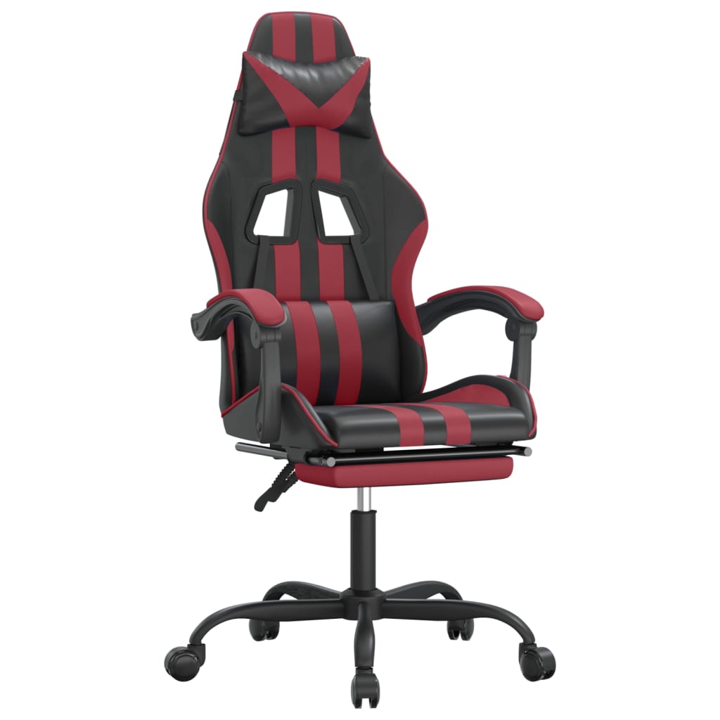 Sedia Gaming Girevole Poggiapiedi Nero e Rosso Vino Similpelle 349538