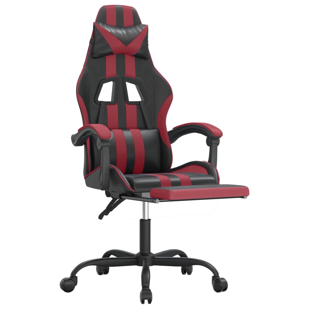 Sedia Gaming Girevole Poggiapiedi Nero e Rosso Vino Similpelle 349538