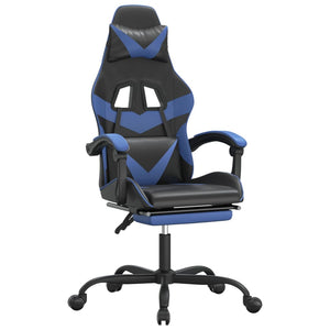 Sedia da Gaming Girevole con Poggiapiedi Nero e Blu Similpelle 349555