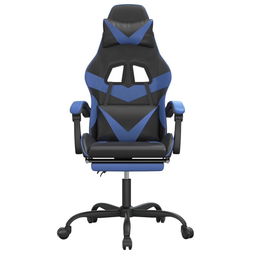 Sedia da Gaming Girevole con Poggiapiedi Nero e Blu Similpelle 349555