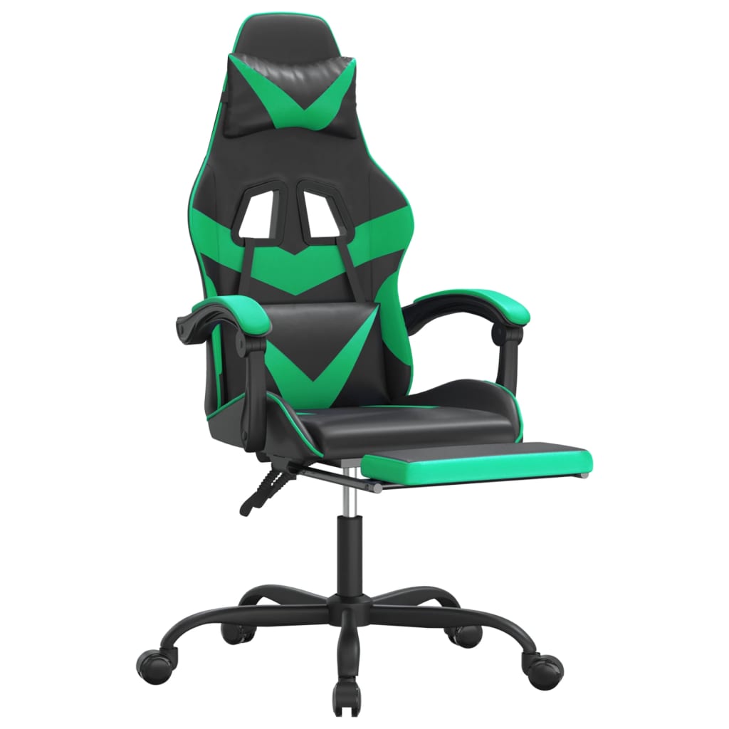 Sedia da Gaming Girevole con Poggiapiedi Nero Verde Similpelle 349558