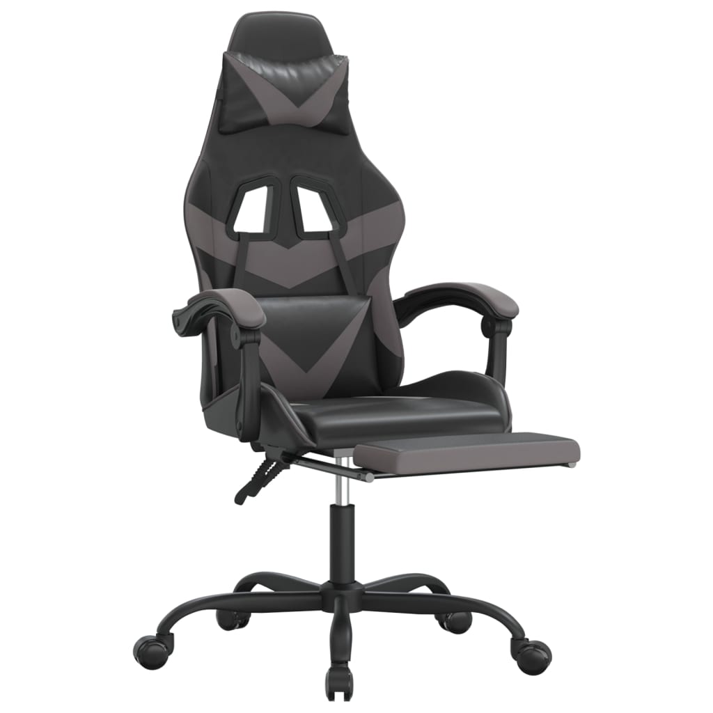 Sedia da Gaming Girevole Poggiapiedi Nero e Grigio Similpelle 349559