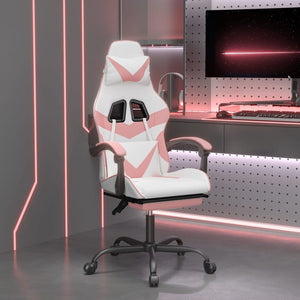 Sedia da Gaming Girevole Poggiapiedi Bianca e Rosa Similpelle cod 11766