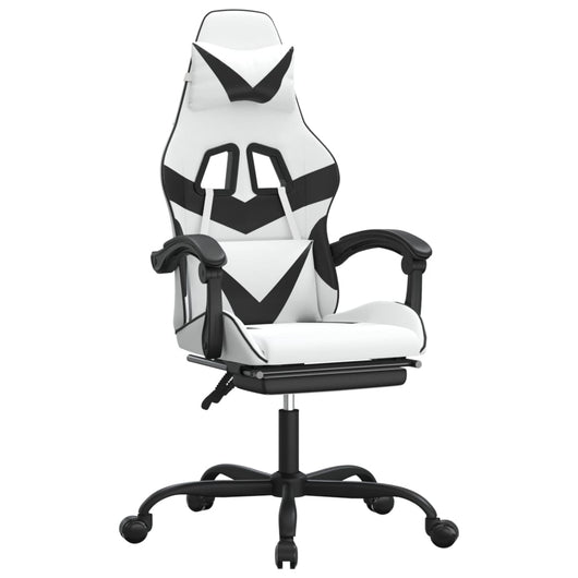 Sedia da Gaming Girevole Poggiapiedi Bianco e Nero Similpelle 349565