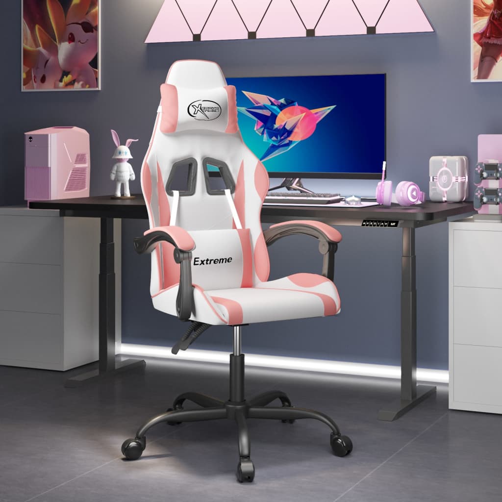 Sedia da Gaming Girevole Bianco e Rosa in Similpelle 349576